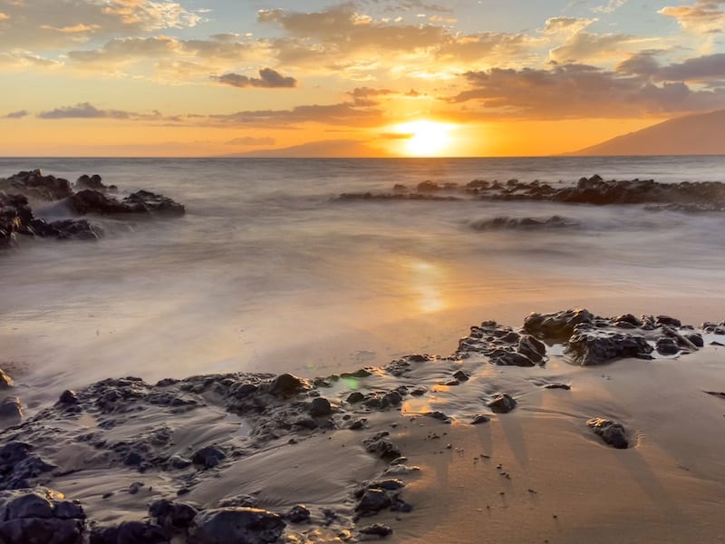 Sunset view from the beach at Kamaole Sands III in Kihei.