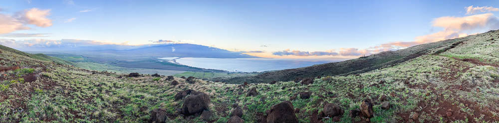 wide angle view of ocean from Lahaina Pali Trail