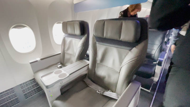 Alaska Airlines gray leather first class seats