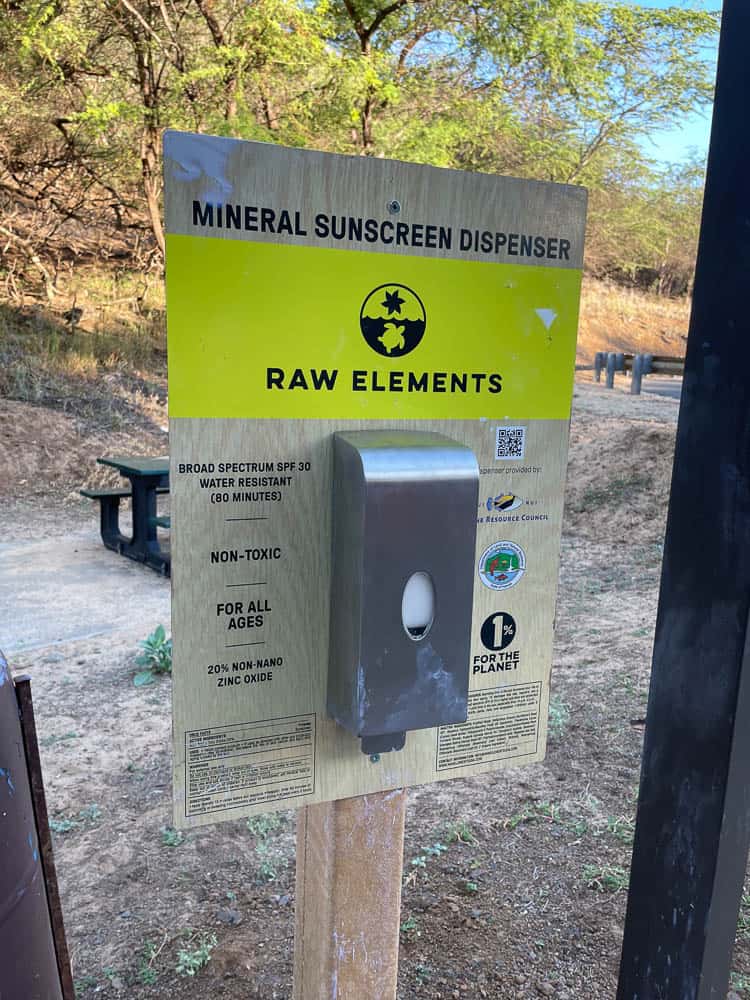 Mineral sunscreen dispenser at Makena State Park, Maui Hawaii
