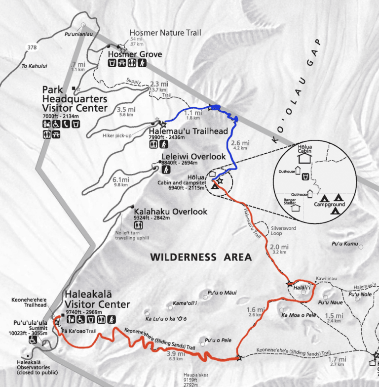 Haleakala Volcano Hiking Guide - Haleakala Sliding Sands Halemauu Trail Map Cmp 768x783