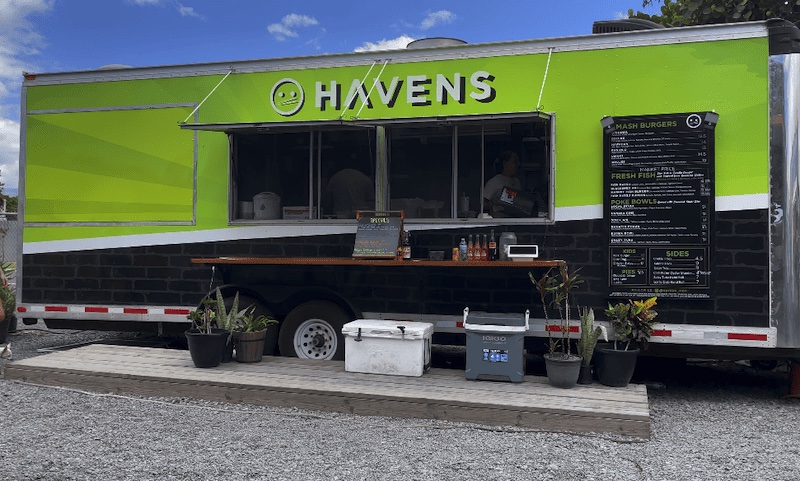 Exterior view of the Havens Maui food truck in Kahului