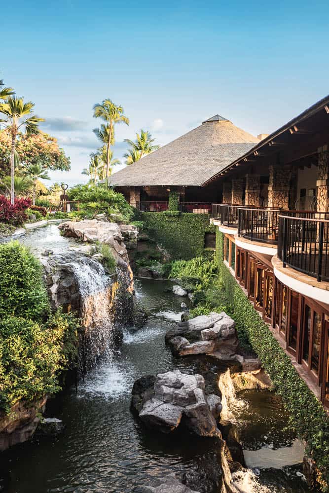 Waterfall water feature out side of the Hotel Wailea, Maui