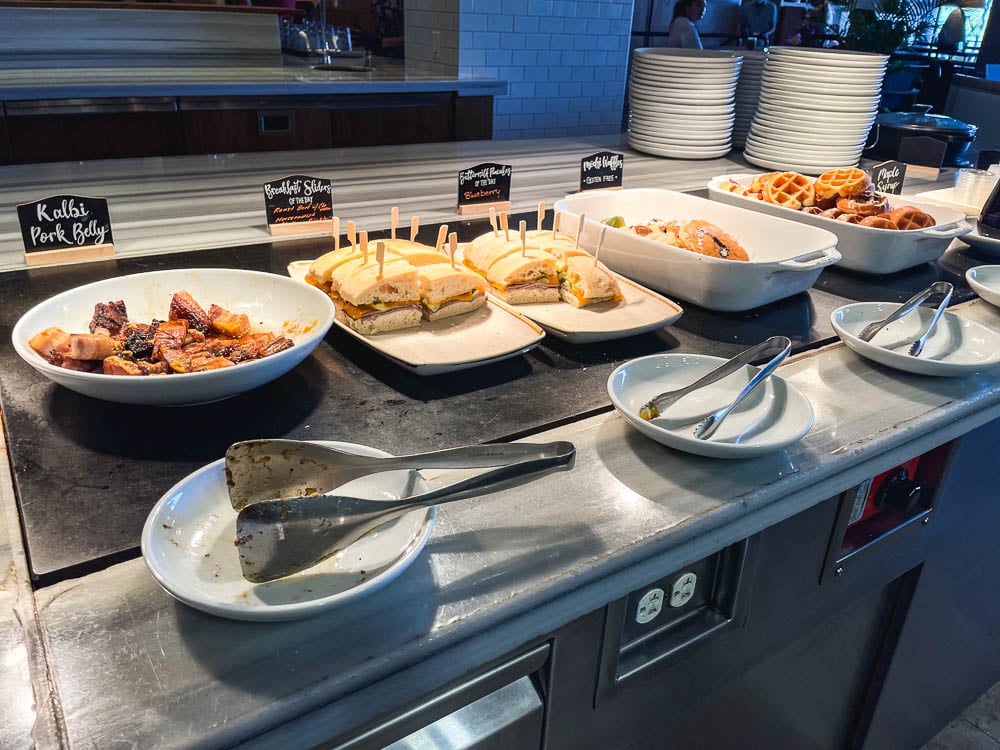 Savory dish selection at the buffet of Kaana Kitchen at the Andaz, Maui Hawaii.