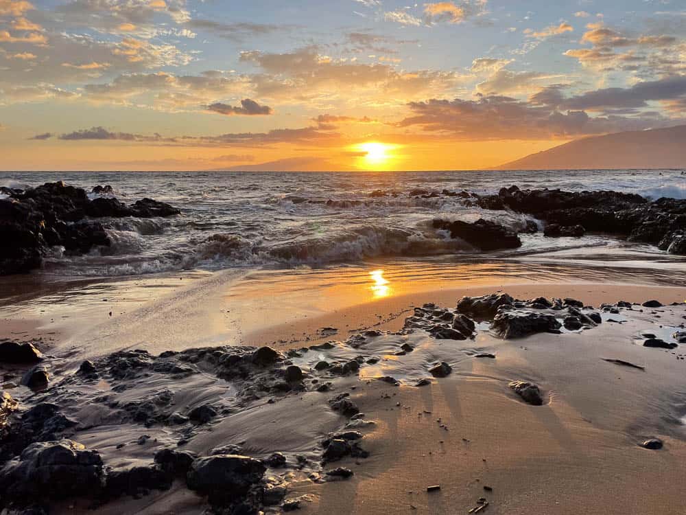 A view of sunset from the beach in Kihei Maui