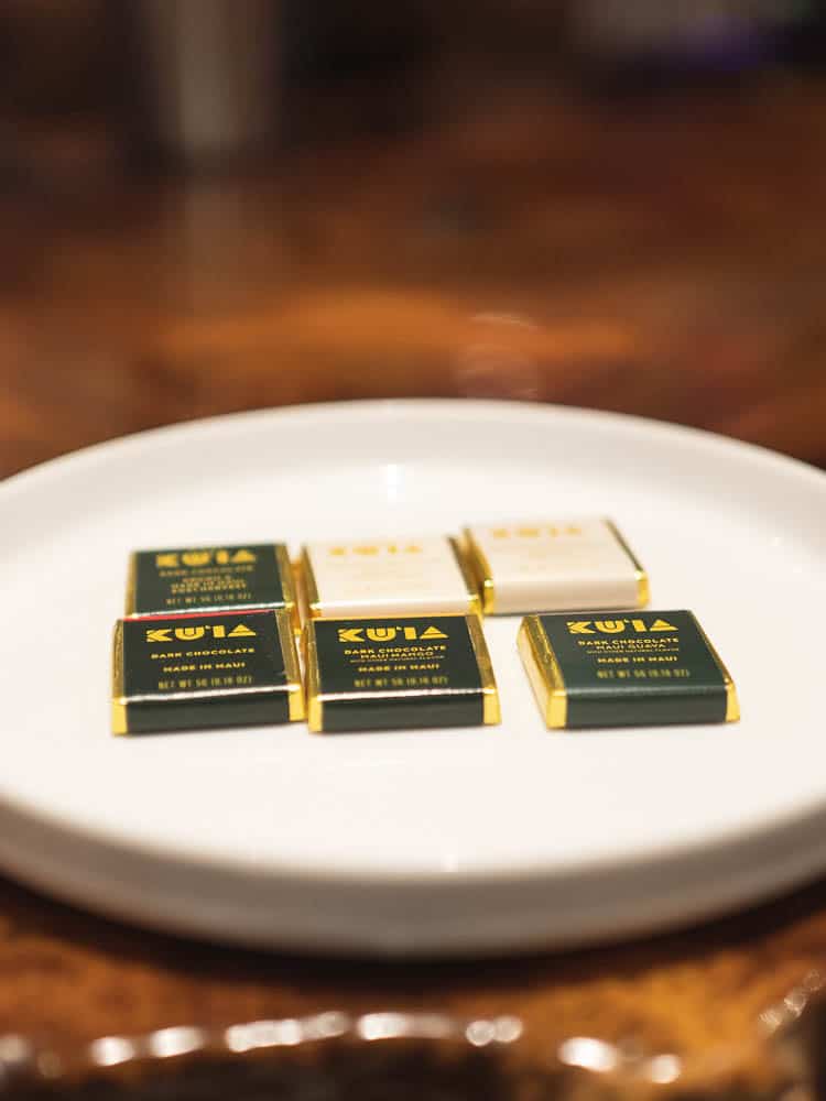 Six Kuia Chocolate bars on a plate