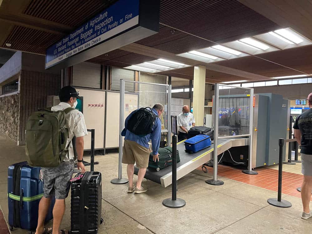 USDA agricultural screening station and x-ray machine at Kahului Airport on Maui, Hawaii