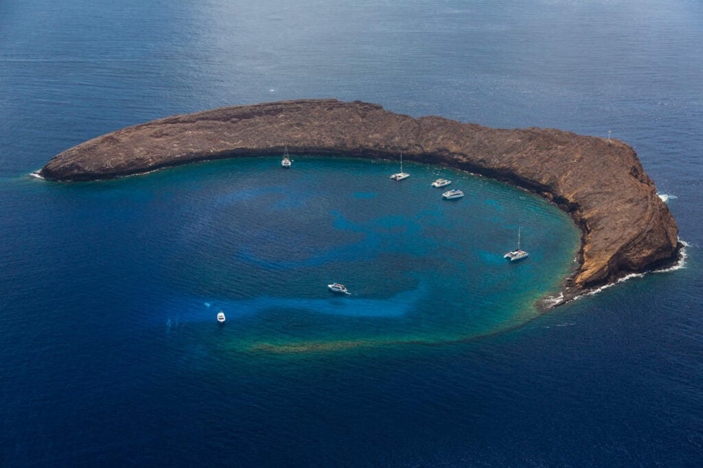 Aerial view of Molokini Crater near Maui